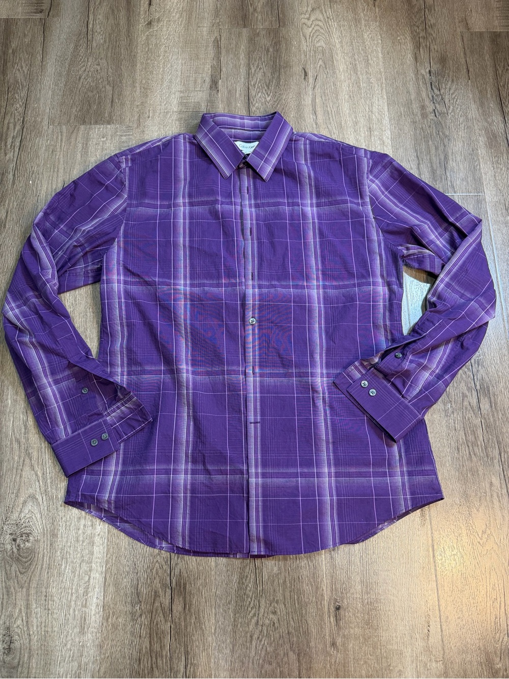 Calvin Klein Purple Plaid Long Sleeve Dress Shirt